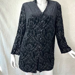 Talbots Burnout Velvet Black Floral Long Jacket